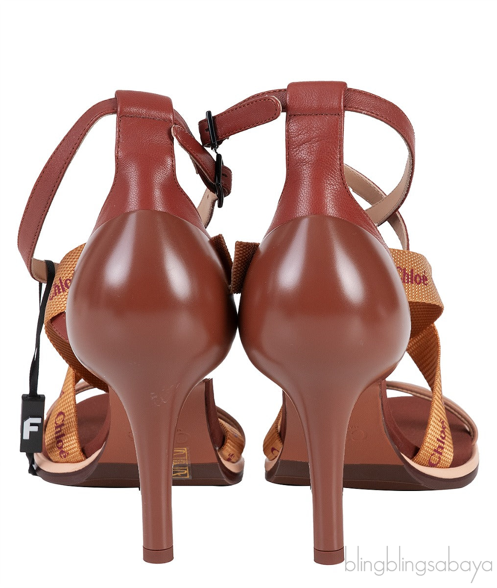 Brown Logo Strappy Slingback Sandals