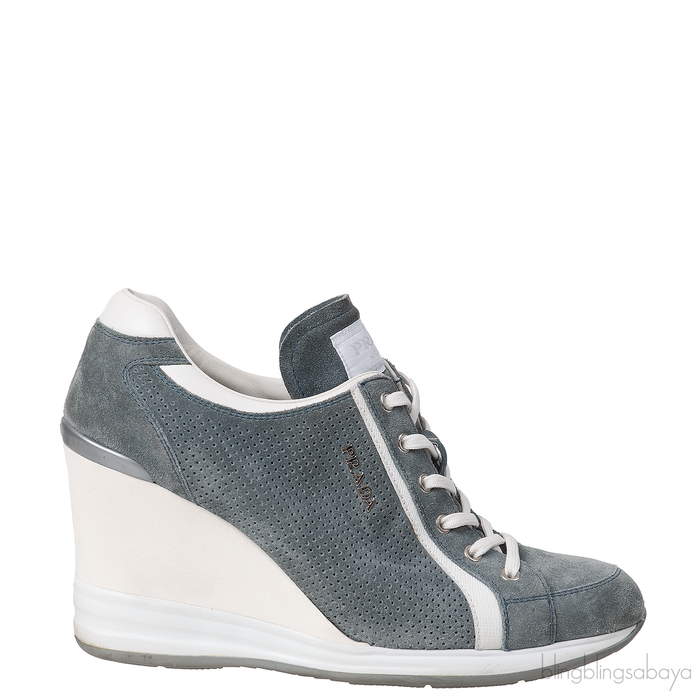 Prada Greenish Grey Sport Suede Wedge Sneakers