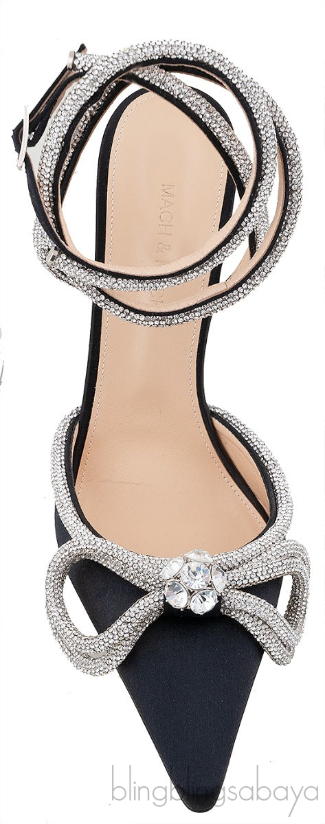 Black Double Crystal Bow Pumps