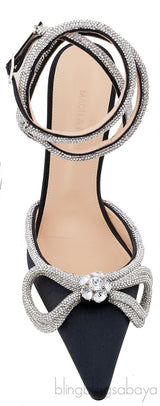 Black Double Crystal Bow Pumps