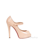Beige Patent Peep Toe Heels