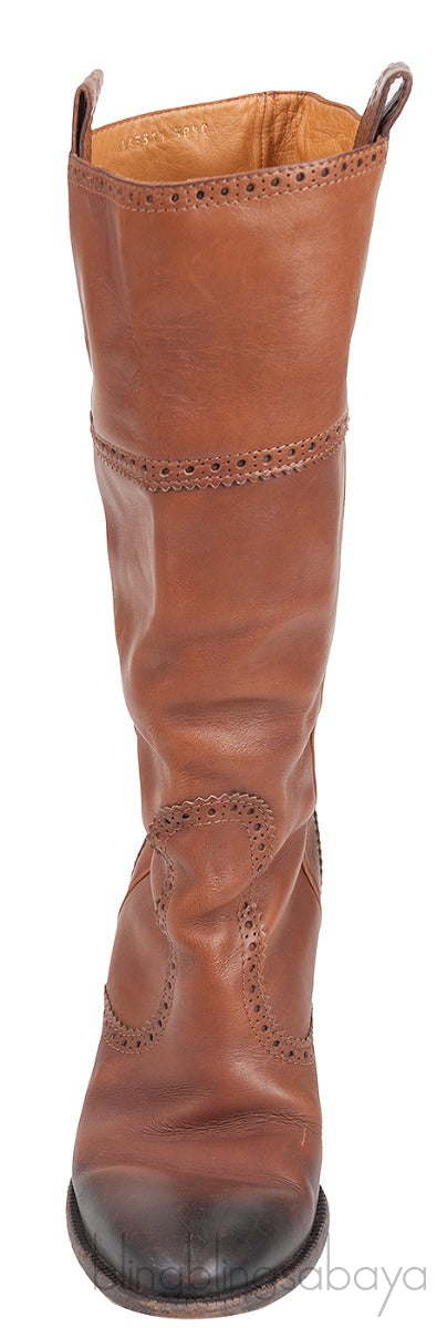 Brown Brogue Perforated High Boots