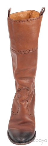 Brown Brogue Perforated High Boots