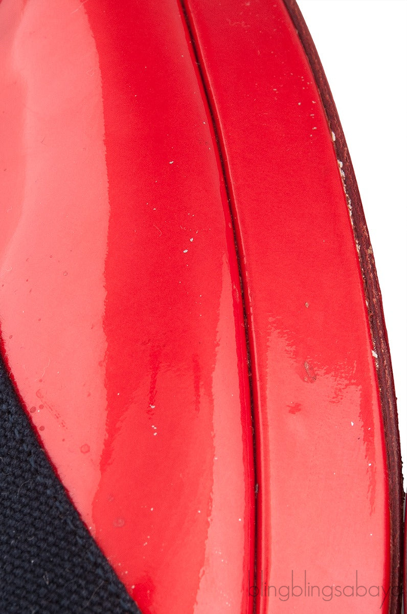 Blue Red Trim Leather Heels