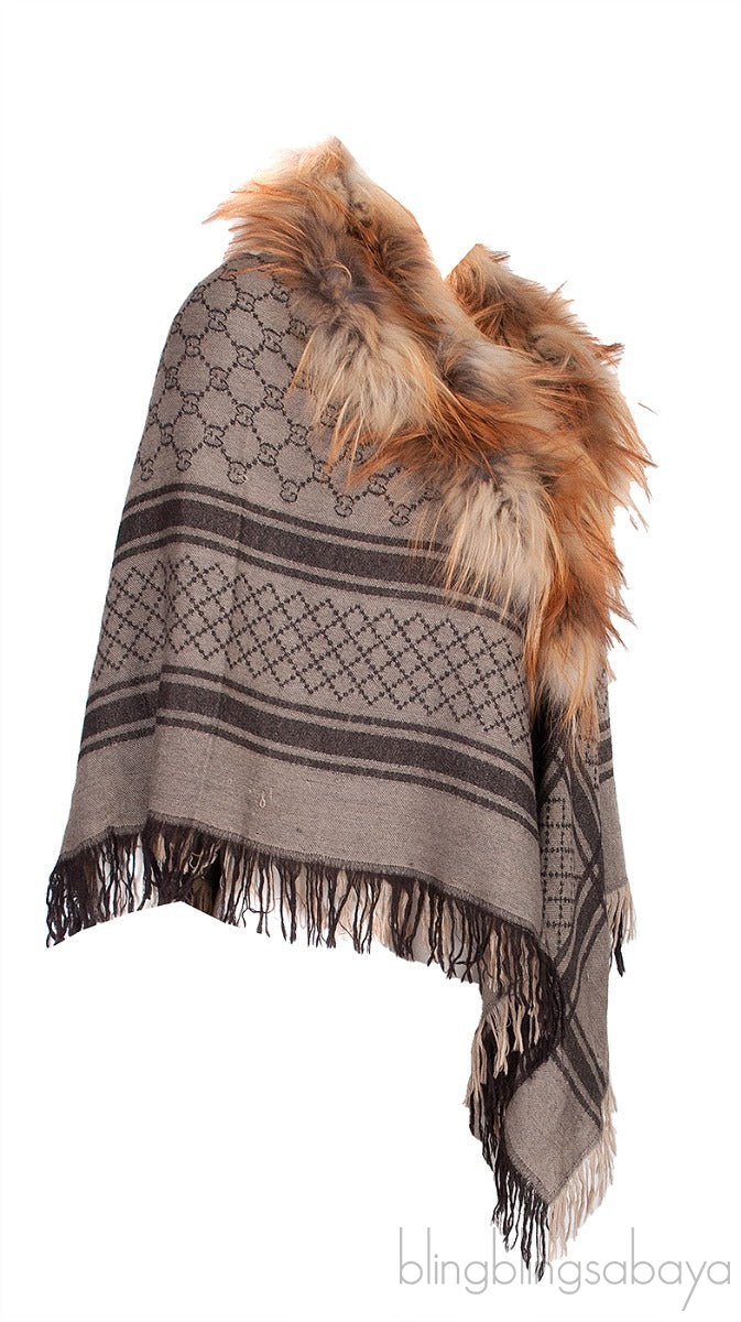 Gucci Fox Trimmed GG Patterned Stole
