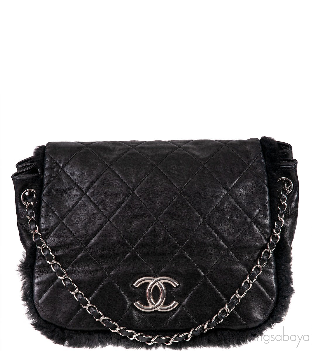Black Quilted Rabbit Fur Bag