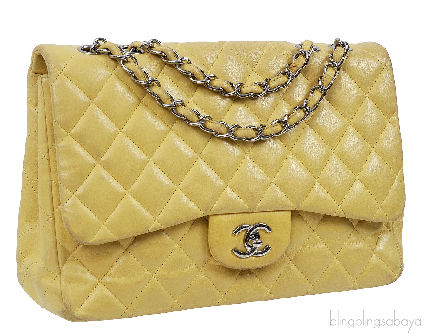 Yellow Quilted Classic Jumbo Flap Bag PHW