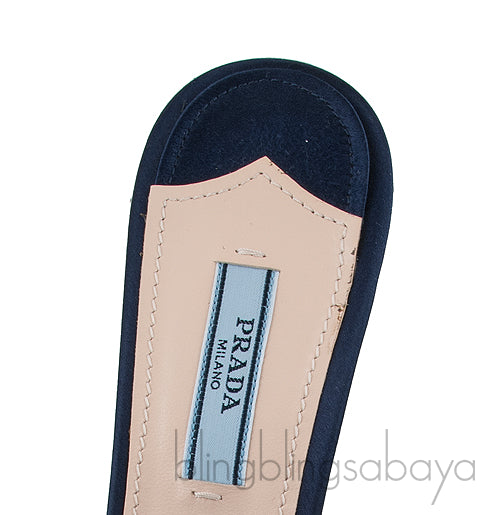 Navy Blue Crystal Trim Slide Sandals