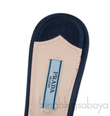 Navy Blue Crystal Trim Slide Sandals