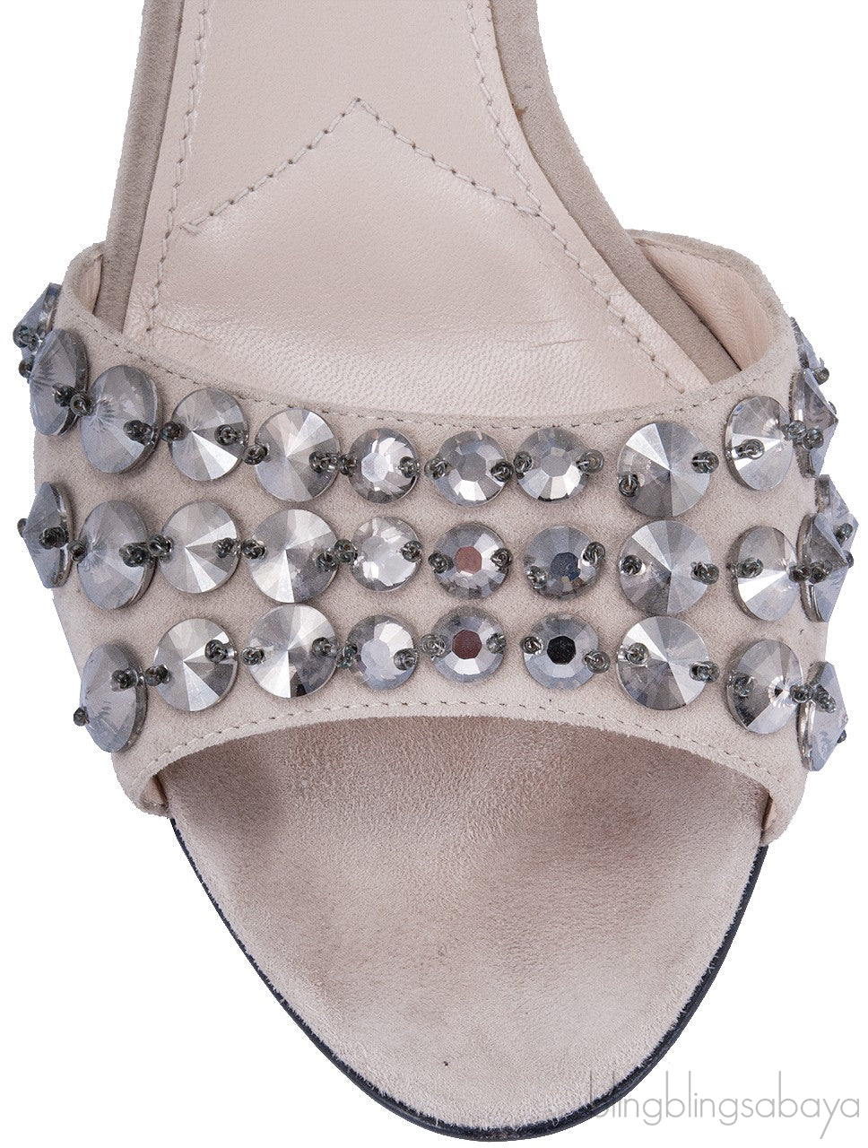 Suede Crystal Mid-heel Sandals