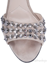 Suede Crystal Mid-heel Sandals
