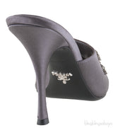 Grey Floral Crystal Slip on Sandals