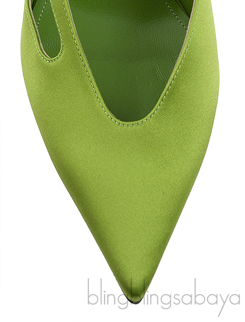 Green Pointed Satin Mule