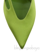 Green Pointed Satin Mule