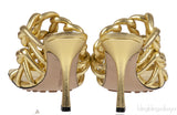 Bottega Veneta Metallic Gold Reflection Weave Square Toe Sandals