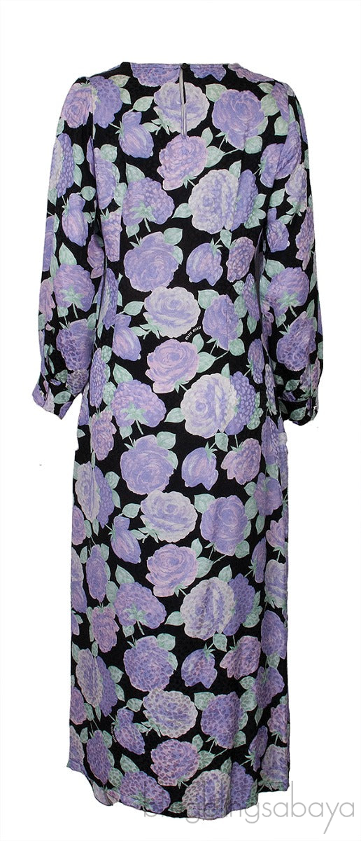 Lavander Floral Print Ruffle Trim Dress