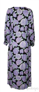 Lavander Floral Print Ruffle Trim Dress