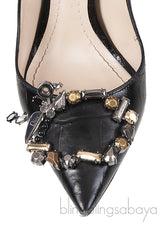 Black Croc Print Crystal Embellished Heels