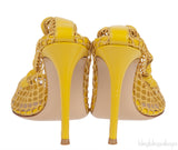 Mustard Leather Trimmed Fishnet Pump