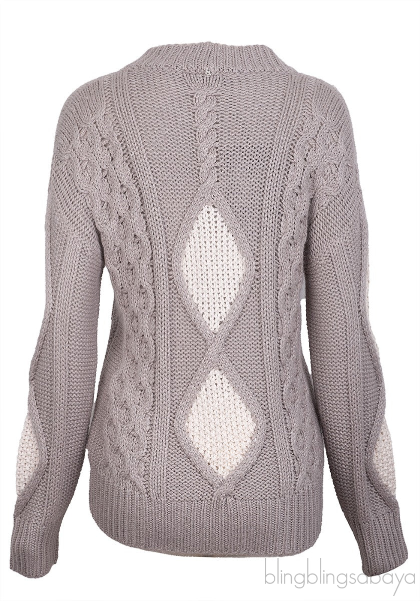 Grey & White Cable Knit Sweatshirt
