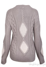 Grey & White Cable Knit Sweatshirt
