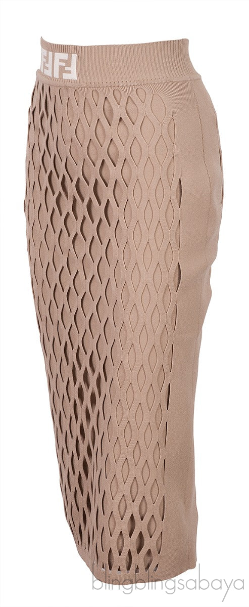 Light Brown Cut Out Knit Skirt