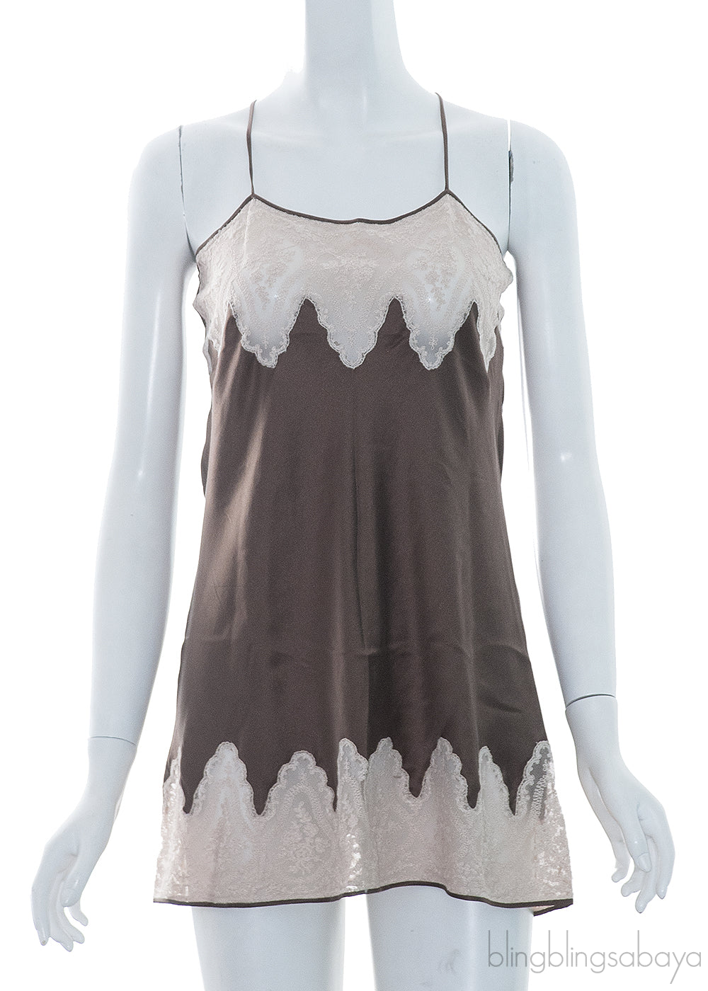 Brown Satin Pink Lace Camisole