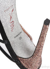 Rene Caovilla Pearl & Rose Gold Crystal Black Satin Sandals