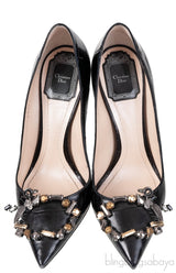 Black Croc Print Crystal Embellished Heels