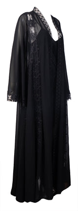 Mauzan Floral Embroidered and Crystal Mesh Abaya