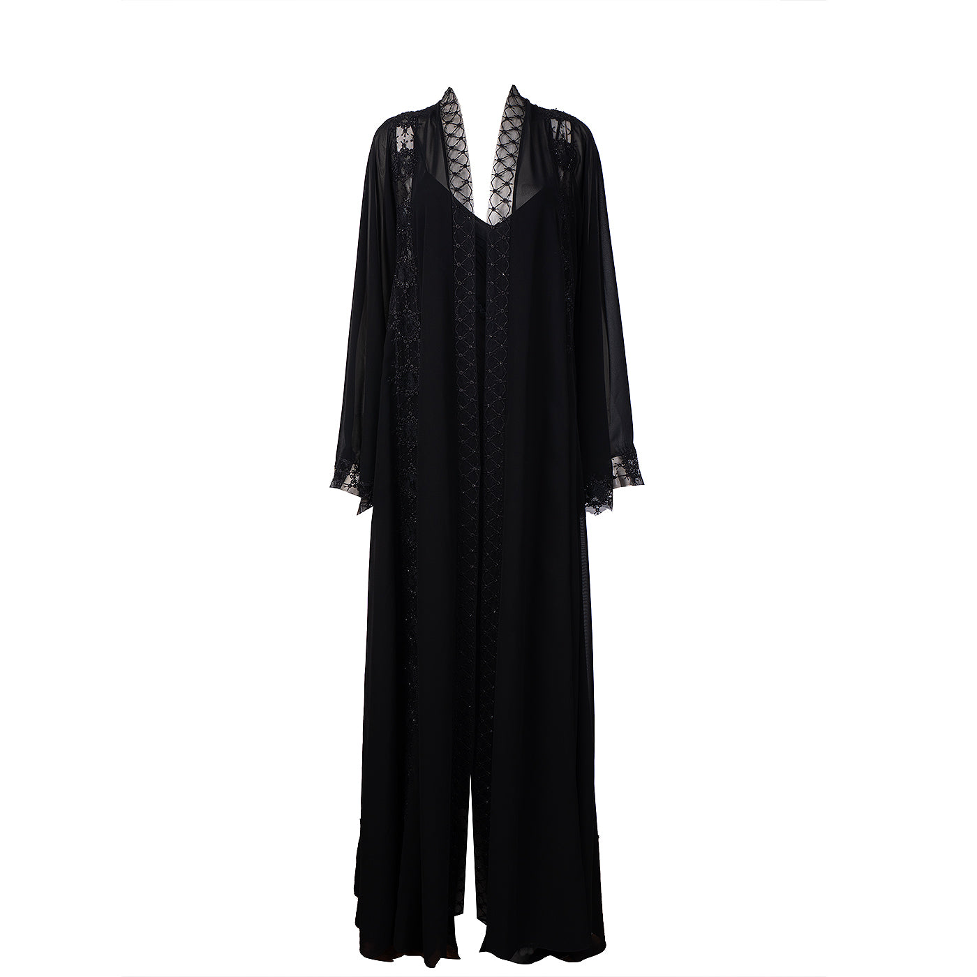 Mauzan Floral Embroidered and Crystal Mesh Abaya