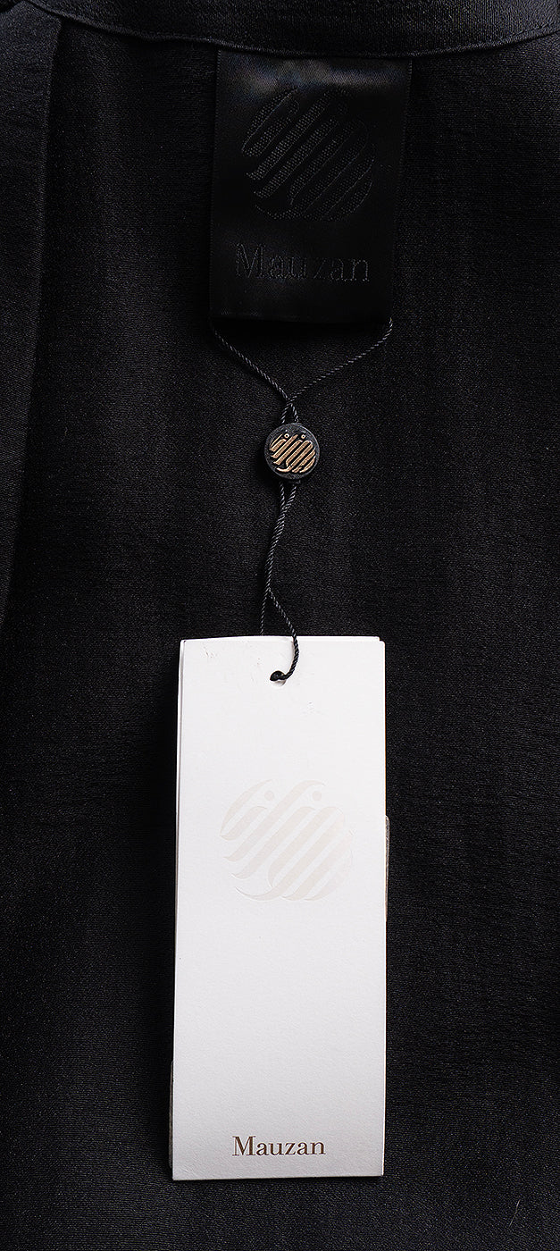 Mauzan Silver & Black Beads Mesh Trim Abaya