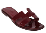 Hermes Rouge H Patent Leather Oran Sandals 36