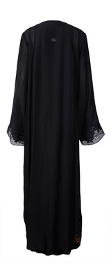 Mauzan Silver & Black Beads Mesh Trim Abaya