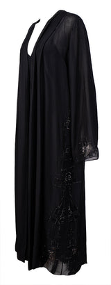 Mauzan Silver & Black Beads Mesh Trim Abaya
