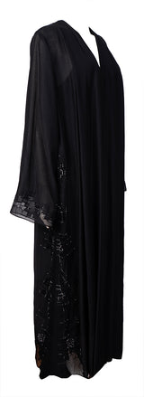 Mauzan Silver & Black Beads Mesh Trim Abaya