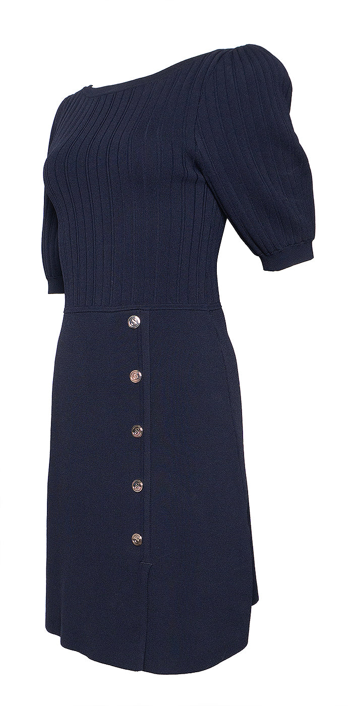 Sandro Navy Blue Knitted Buttoned Skirt Mini Dress S