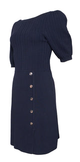 Sandro Navy Blue Knitted Buttoned Skirt Mini Dress S