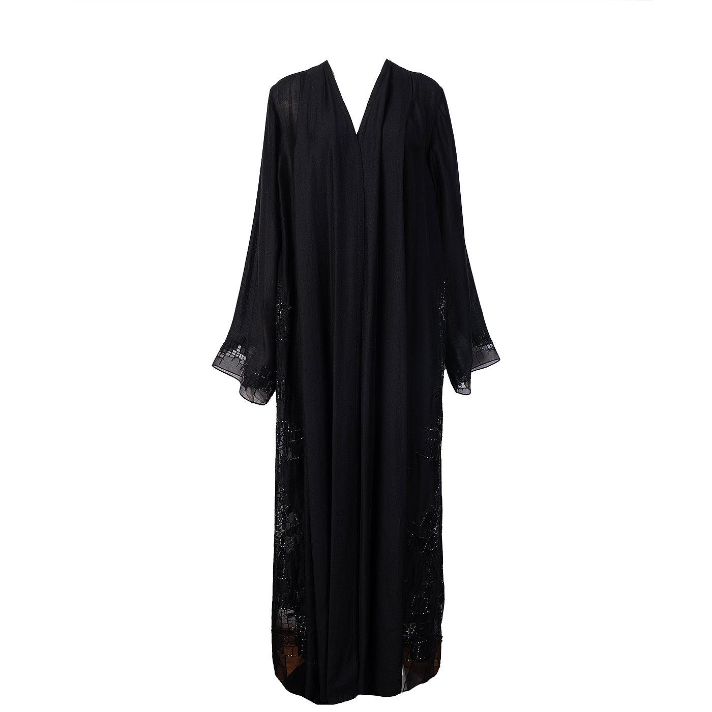 Mauzan Silver & Black Beads Mesh Trim Abaya
