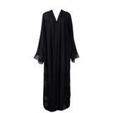 Mauzan Silver & Black Beads Mesh Trim Abaya