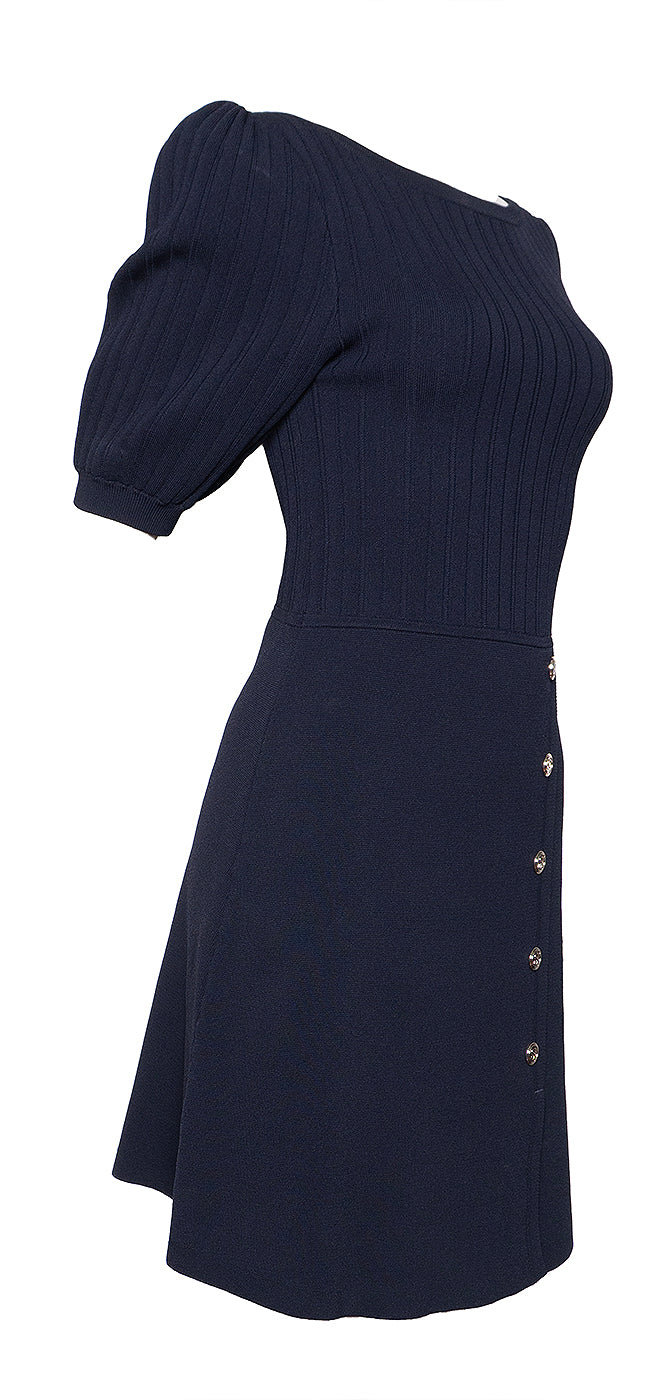 Sandro Navy Blue Knitted Buttoned Skirt Mini Dress S