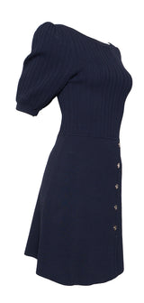 Sandro Navy Blue Knitted Buttoned Skirt Mini Dress S