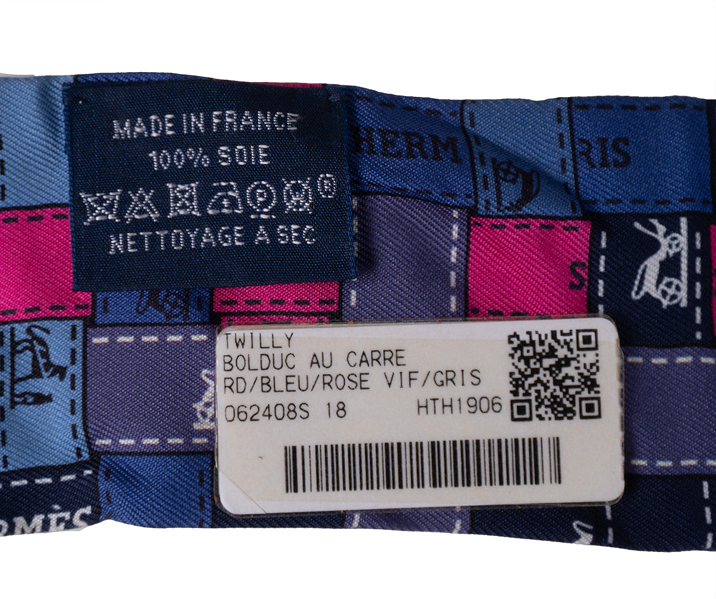 Hermes Bolduc Blue Jean Rose Vif Gris Silk Twilly