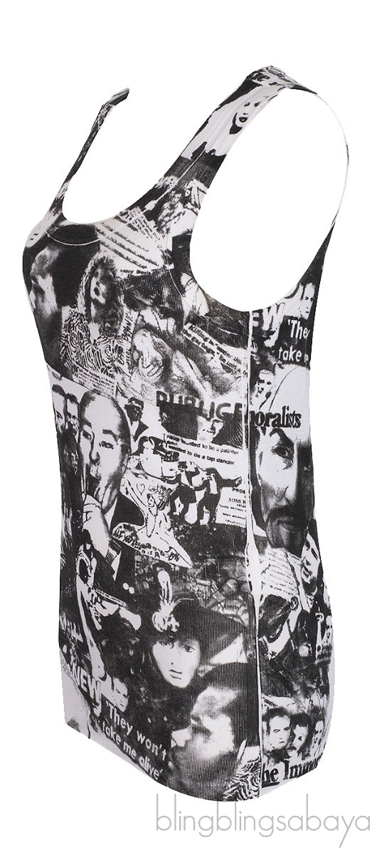 White & Black Printed Tank Top