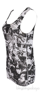 White & Black Printed Tank Top