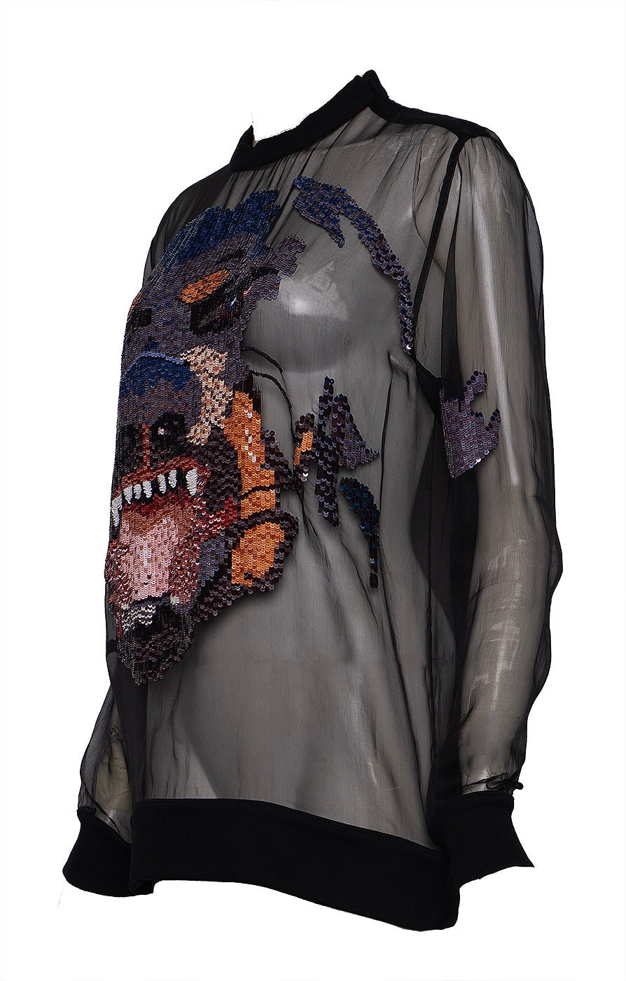 Givenchy Black Sequin Rottlweiler Mesh Top S