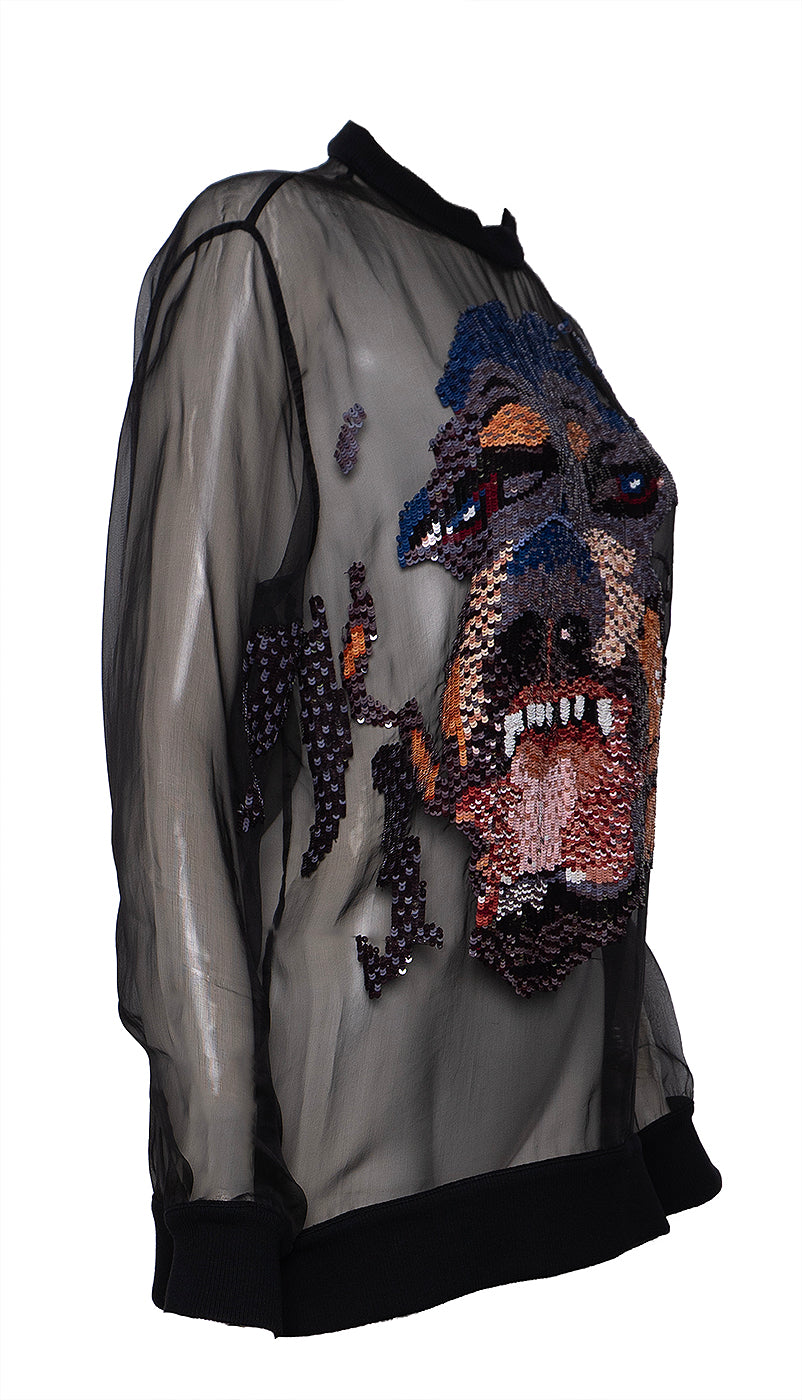 Givenchy Black Sequin Rottlweiler Mesh Top S