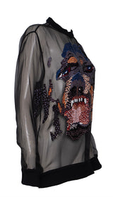 Givenchy Black Sequin Rottlweiler Mesh Top S