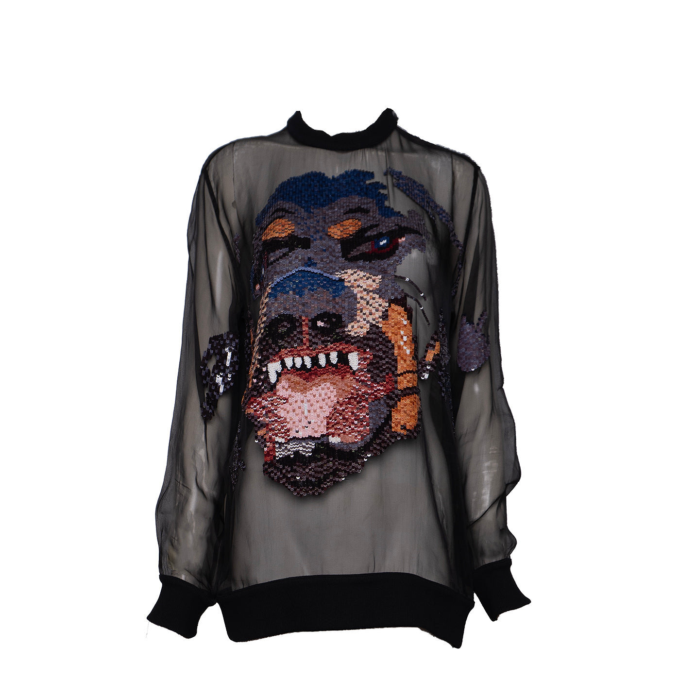 Givenchy Black Sequin Rottlweiler Mesh Top S