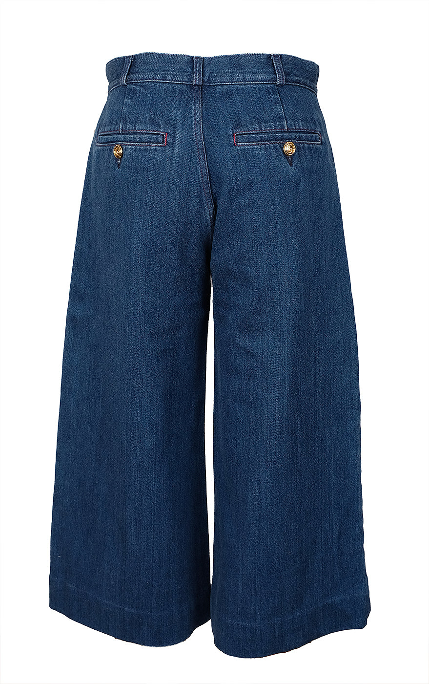 Gucci Blue Denim Wide Leg Trouser.
